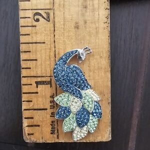 Sterling 925 Swarovski Crystal Peacock Charm Blue Green and Pale Yellow Crystal